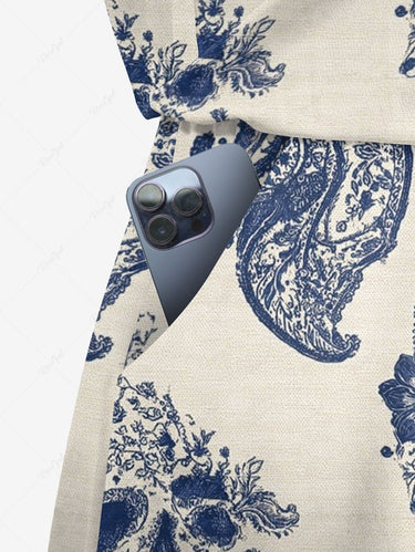 Gothic Plus Size Skull Paisley Leaf Flower Print Drawstring Pocket Romper