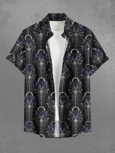 Gothic Plus Size Skull Leopard Print Button Pocket Shirt For Men