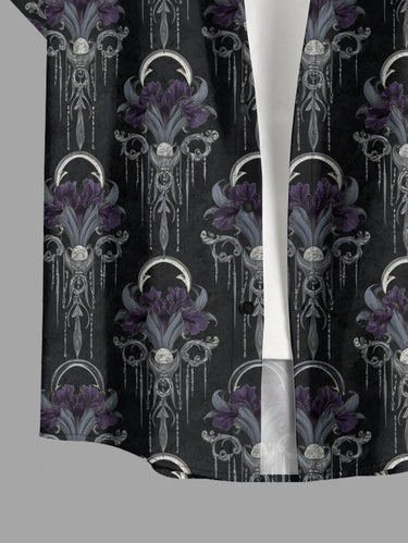 Gothic Plus Size Skull Leopard Print Button Pocket Shirt For Men