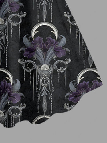 Gothic Plus Size Flower Moon Tassel Print A Line Dress