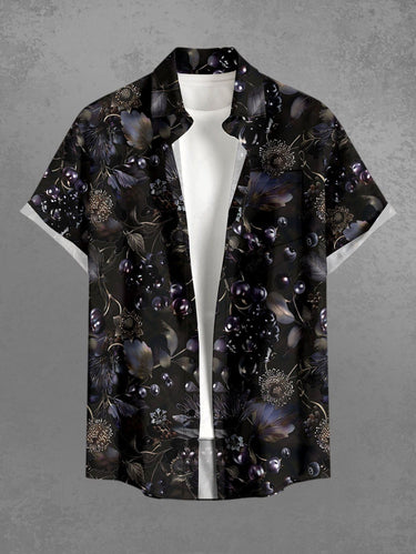 Gothic Plus Size Flower Leaf Fruit Print Button Pocket Shirt For Men