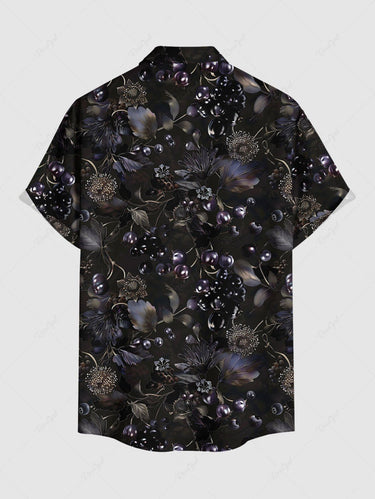 Gothic Plus Size Flower Leaf Fruit Print Button Pocket Shirt For Men
