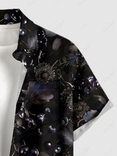 Gothic Plus Size Flower Leaf Fruit Print Button Pocket Shirt For Men