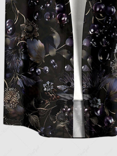 Gothic Plus Size Flower Leaf Fruit Print Button Pocket Shirt For Men