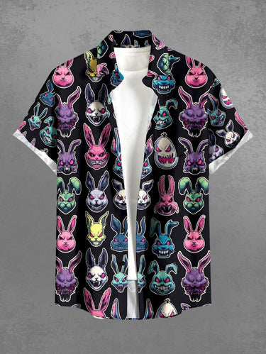 Gothic Plus Size Colorful Devil Rabbit Print Easter Button Pocket Shirt For Men