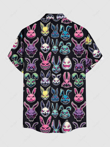 Gothic Plus Size Colorful Devil Rabbit Print Easter Button Pocket Shirt For Men