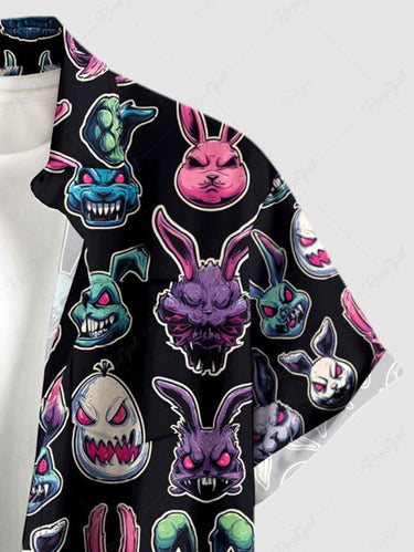 Gothic Plus Size Colorful Devil Rabbit Print Easter Button Pocket Shirt For Men