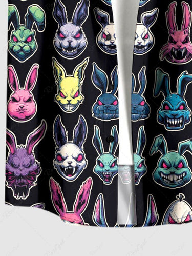 Gothic Plus Size Colorful Devil Rabbit Print Easter Button Pocket Shirt For Men