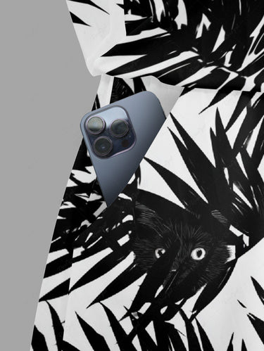 Gothic Plus Size Tropical Leaf Cat Print Drawstring Pocket Romper