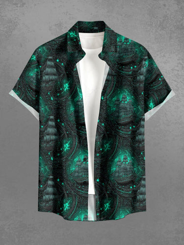 Gothic Plus Size Sailboat Milky Way Galaxy Print Button Pocket Shirt For Men