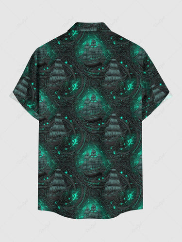 Gothic Plus Size Sailboat Milky Way Galaxy Print Button Pocket Shirt For Men