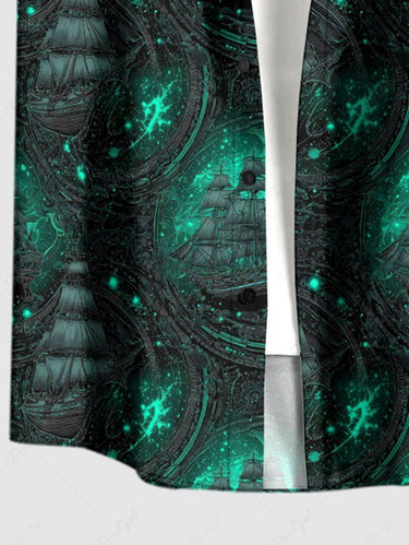 Gothic Plus Size Sailboat Milky Way Galaxy Print Button Pocket Shirt For Men
