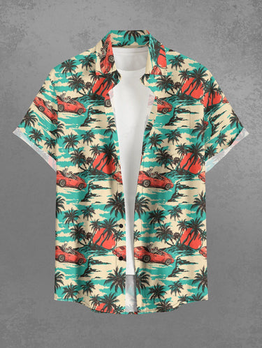 Gothic Plus Size Coconut Tree Car Skeleton Print Button Pocket Shirt For Men