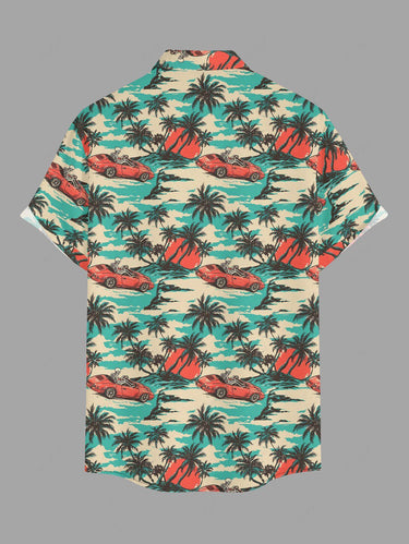 Gothic Plus Size Coconut Tree Car Skeleton Print Button Pocket Shirt For Men