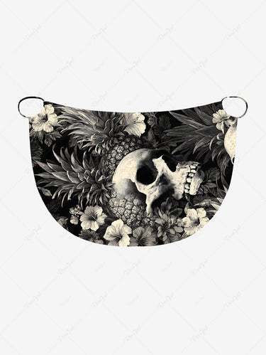 Gothic Plus Size Skull Pineapple Hibiscus Flower Print Hawaii Convertible Beach Cover Up