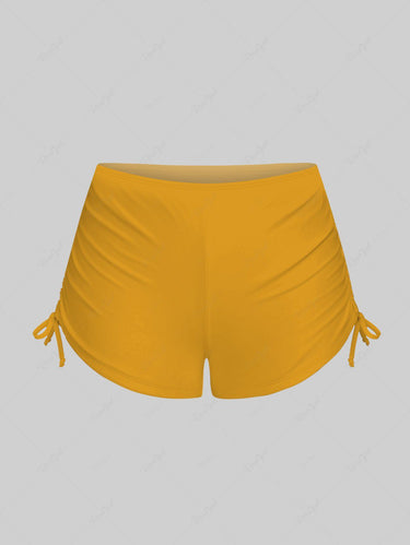 Gothic Cat Sunflower Print Twist Halter Backless Cinched Boyleg Tankini Swimsuit