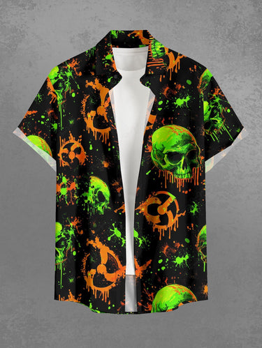 Gothic Plus Size Skull Drop Print Button Pocket Shirt For Men
