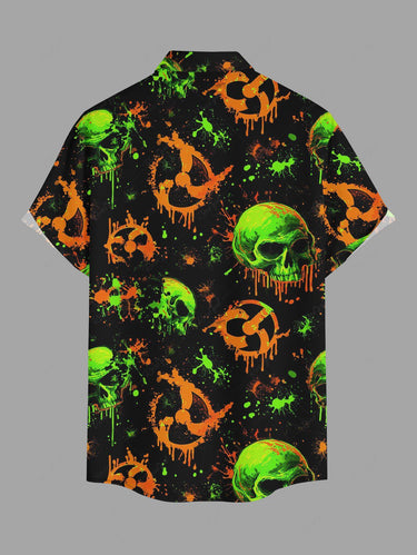 Gothic Plus Size Skull Drop Print Button Pocket Shirt For Men