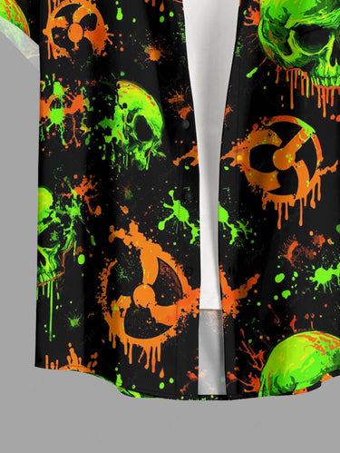 Gothic Plus Size Skull Drop Print Button Pocket Shirt For Men