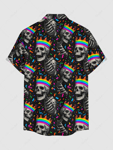Gothic Plus Size Skull Skeleton Crown Print Button Pocket Shirt For Men