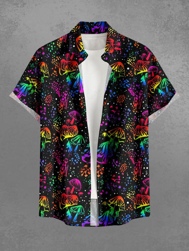 Gothic Plus Size Colorful Mushroom Spotted Print Button Pocket Shirt For Men