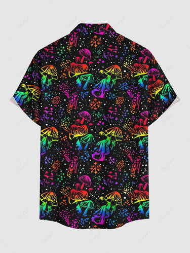 Gothic Plus Size Colorful Mushroom Spotted Print Button Pocket Shirt For Men