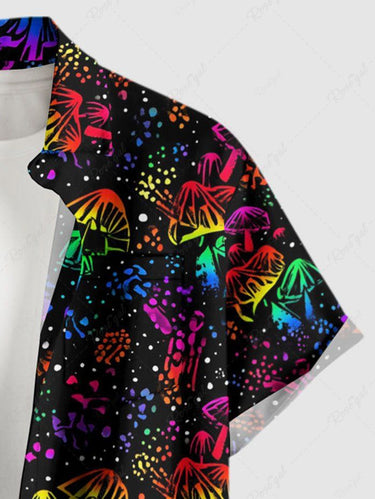 Gothic Plus Size Colorful Mushroom Spotted Print Button Pocket Shirt For Men
