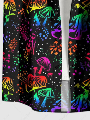 Gothic Plus Size Colorful Mushroom Spotted Print Button Pocket Shirt For Men