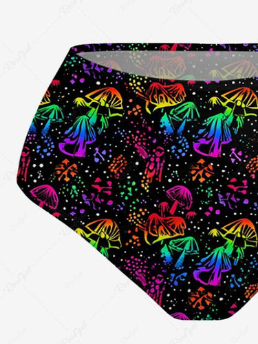 Gothic Colorful Mushroom Spotted Print Lace Up Tankini Swimsuit