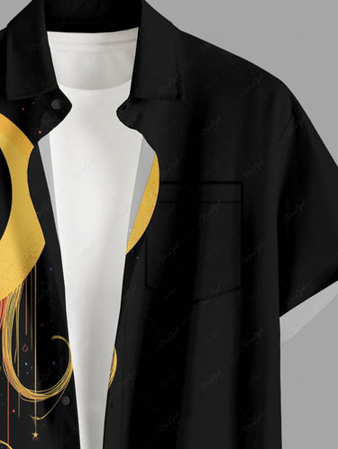 Gothic Plus Size Moon Cat Print Button Pocket Shirt For Men