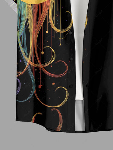 Gothic Plus Size Moon Cat Print Button Pocket Shirt For Men