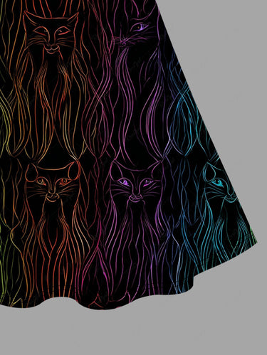 Gothic Plus Size Cat Beard Print Crisscross Strappy A Line Cami Dress