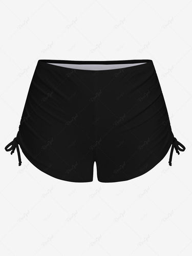 Gothic Skull Crown Print Twist Halter Backless Cinched Boyleg Tankini Swimsuit