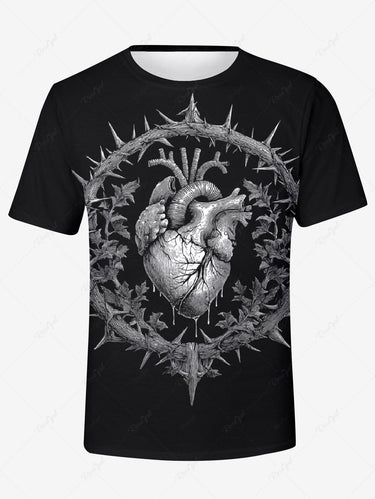 Gothic Plus Size Heart Thorn Print T-shirt For Men