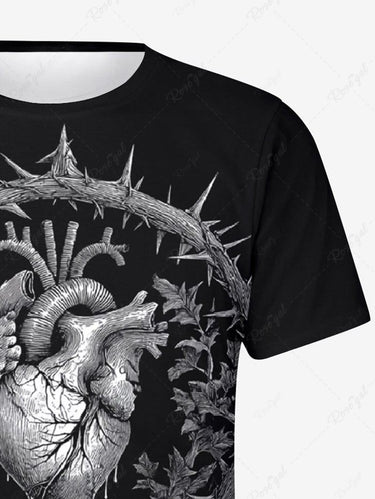 Gothic Plus Size Heart Thorn Print T-shirt For Men