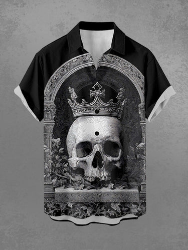Gothic Plus Size Skull Crown Print Button Pocket Shirt For Men