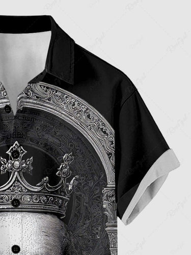 Gothic Plus Size Skull Crown Print Button Pocket Shirt For Men