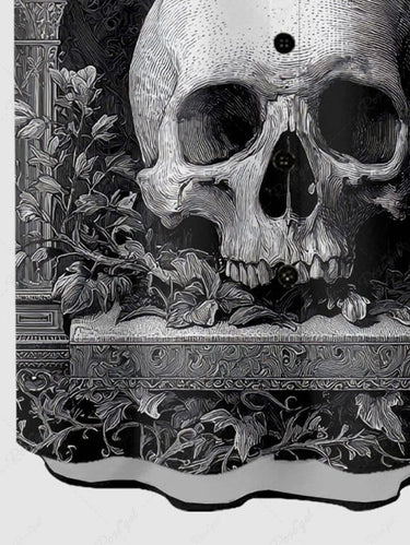 Gothic Plus Size Skull Crown Print Button Pocket Shirt For Men