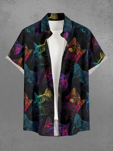 Gothic Plus Size Cat Print Button Pocket Shirt For Men