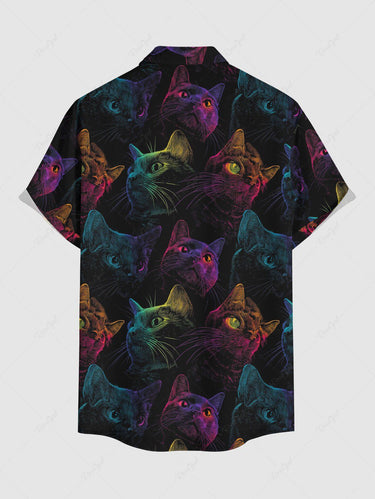 Gothic Plus Size Cat Print Button Pocket Shirt For Men
