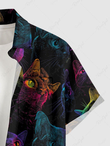 Gothic Plus Size Cat Print Button Pocket Shirt For Men