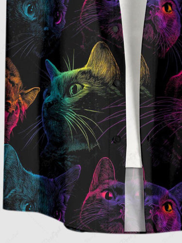 Gothic Plus Size Cat Print Button Pocket Shirt For Men