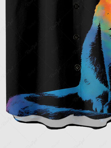 Gothic Plus Size Cat Silhouette Print Button Pocket Shirt For Men