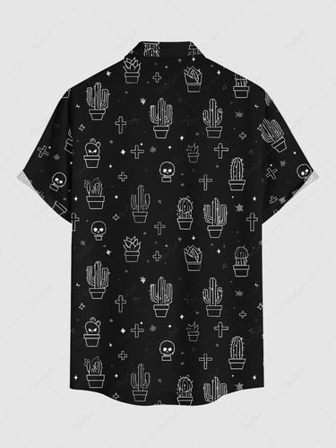 Gothic Plus Size Cactus Cross Print Button Pocket Shirt For Men