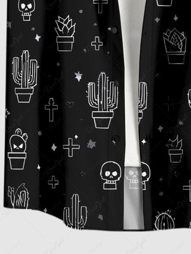 Gothic Plus Size Cactus Cross Print Button Pocket Shirt For Men
