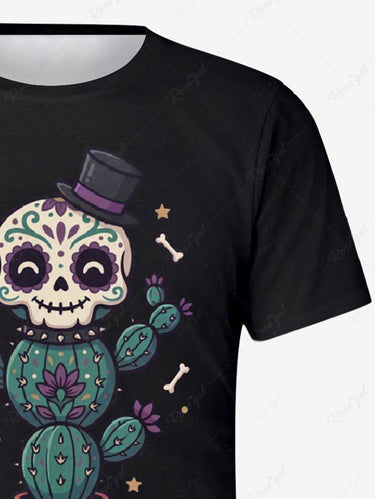 Gothic Plus Size Skull Cactus Print T-shirt For Men