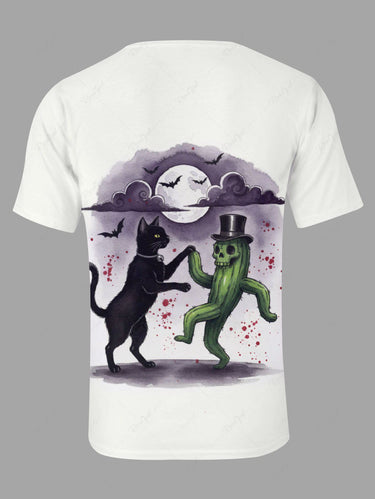 Gothic Plus Size Cat Skull Cactus Bat Moon Cloud Print T-shirt For Men