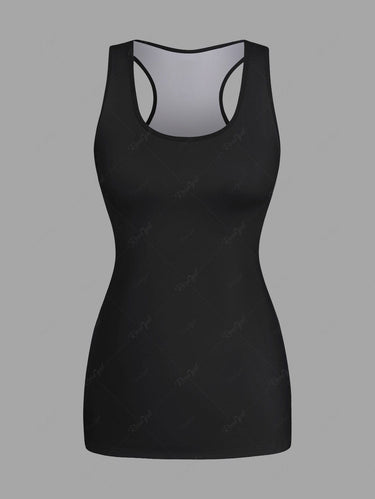 Gothic Plus Size Solid Racerback Tank Top and Cat Skull Cactus Bat Moon Cloud Print T-shirt Set