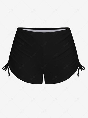 Gothic Skull Cat Bat Moon Cactus Print Twist Halter Backless Cinched Boyleg Tankini Swimsuit