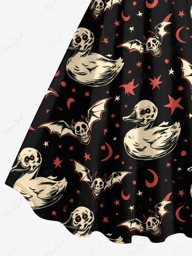 Gothic Plus Size Skull Duck Bat Moon Star Print A Line Dress